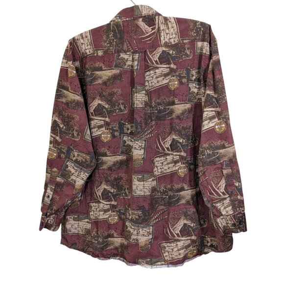 Red Head Button Down Shirt Mens 3XL Hunting Theme Long Sleeve Maroon Cotton - Picture 2 of 5